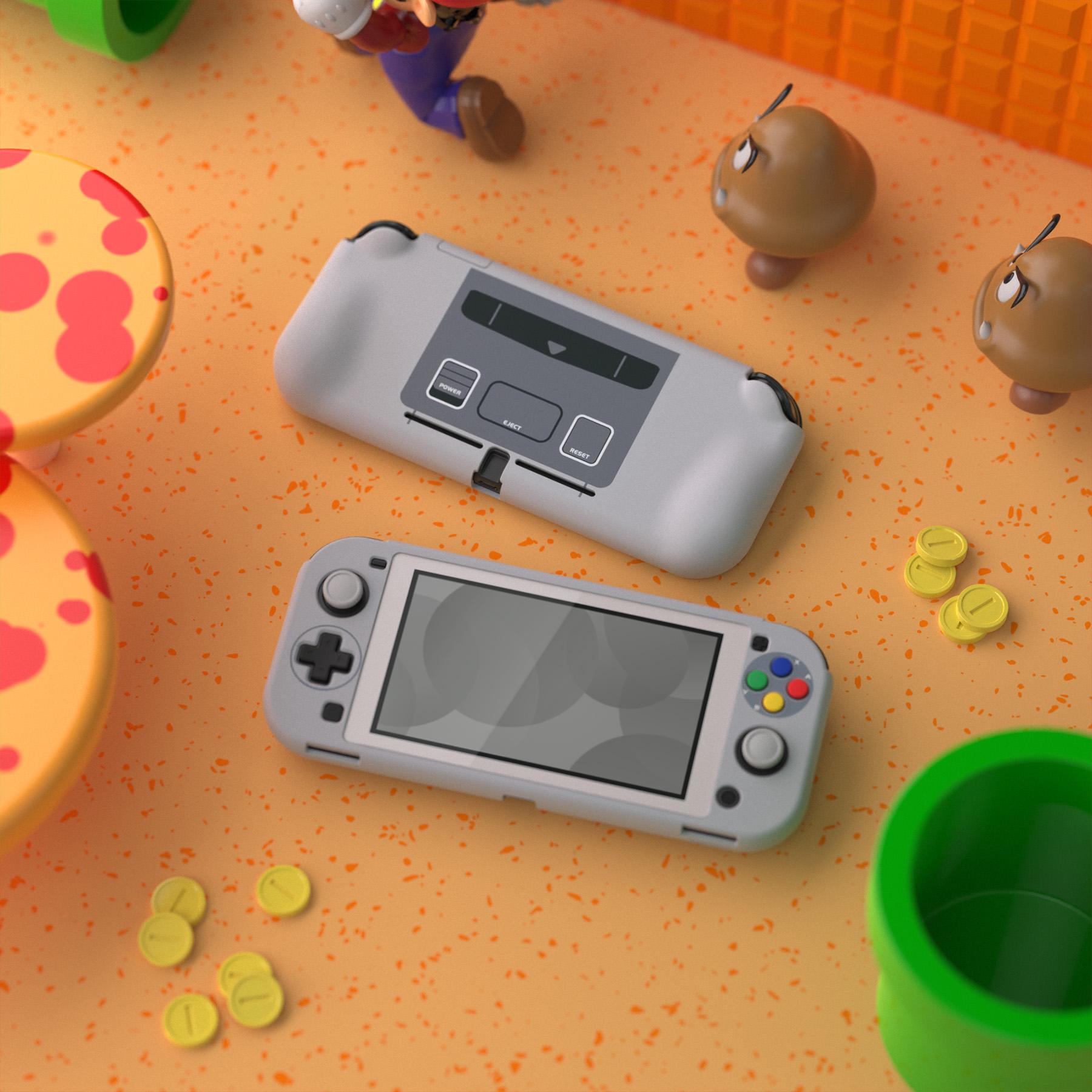 PlayVital ZealProtect Vỏ bảo vệ công thái học dành cho Nintendo Switch Lite W/Miếng bảo vệ màn hình - SFC SNES Phong cách Châu Âu cổ điển Màu sắc: Xám