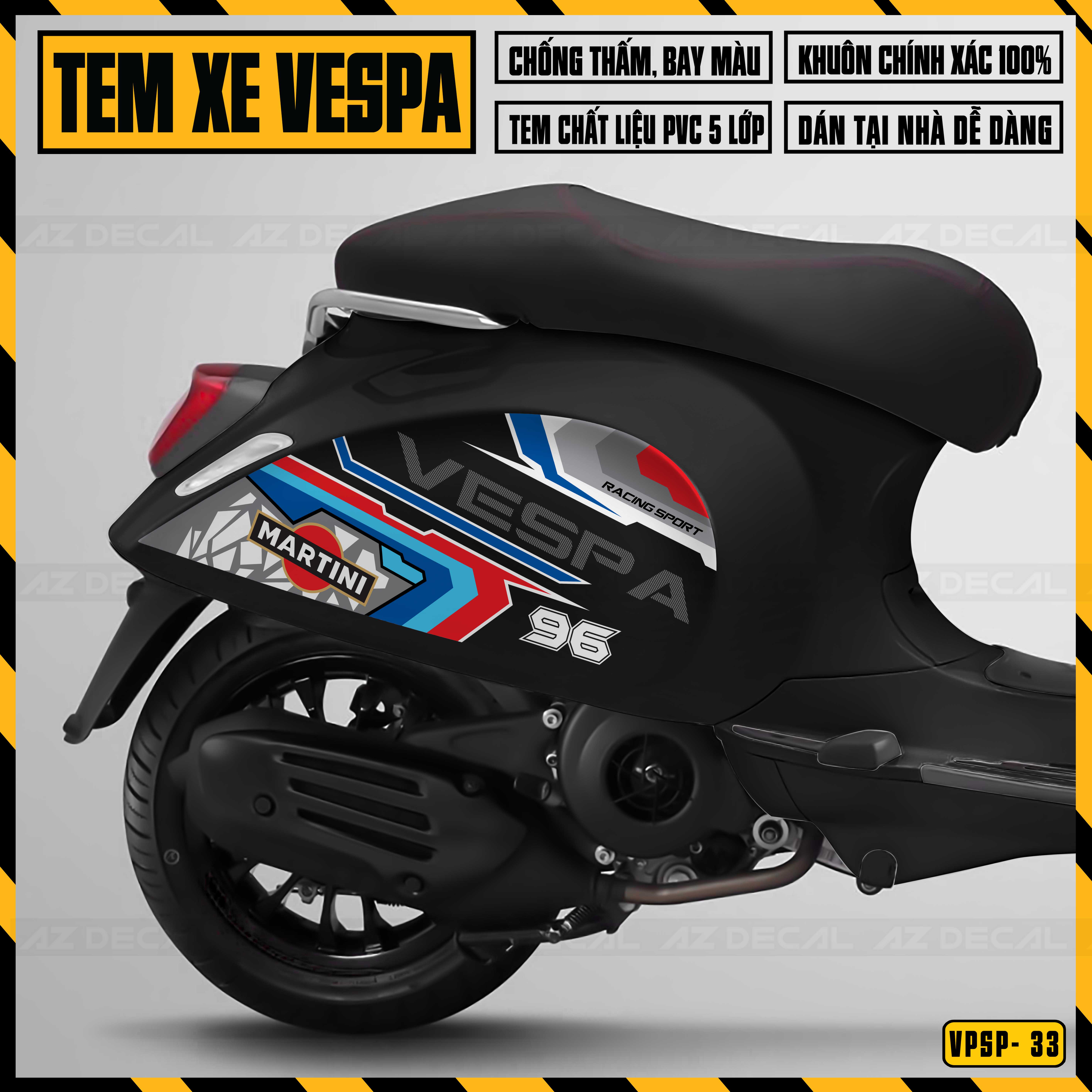 Decal Rời Dán Xe Vespa Sprint / Primavera Mẫu Martini | VP33 | Tem Rời Cắt Sẵn Dễ Dán, Chống Nước