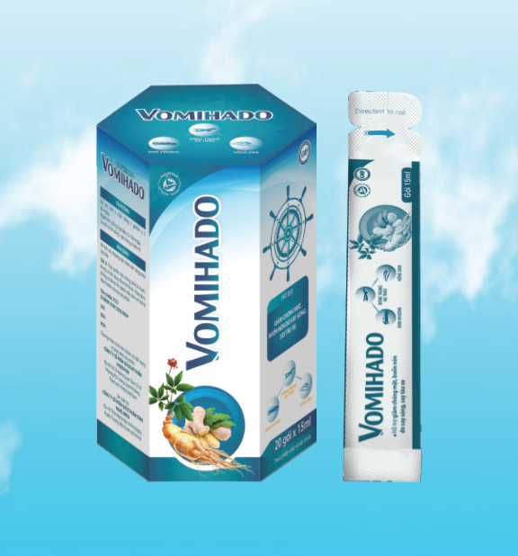 Gói Uống Chống Say Tàu Xe VOMIHADO – Giảm Chóng Mặt, Buồn Nôn Do Say Sóng, Say Tàu Xe, Máy Bay – Không Gây Hại Sức Khỏe, Dạng Gói Tiện Lợi – Vomina Gói 15Ml