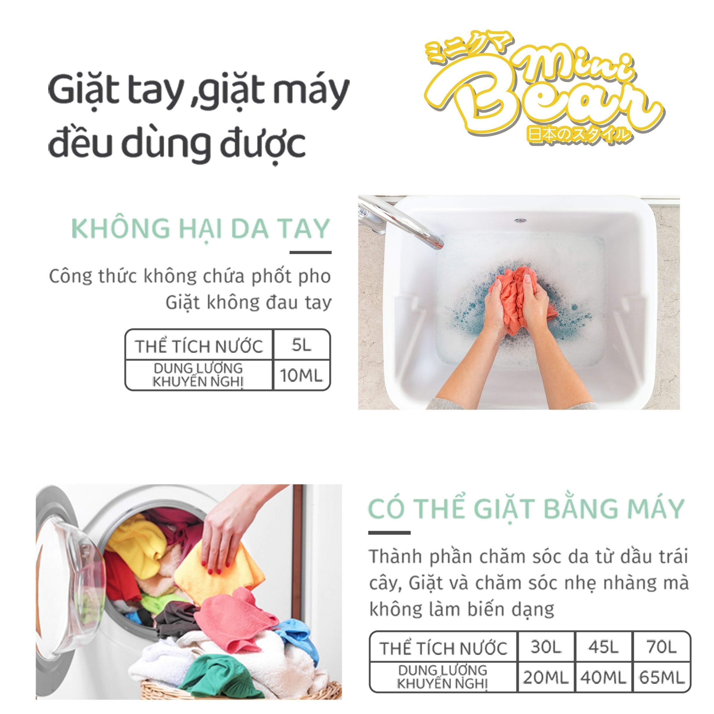Nước giặt hương nước hoa pháp Minibear - Lưu hương 72h, làm sạch tự nhiên, mùi thơm sảng khoái