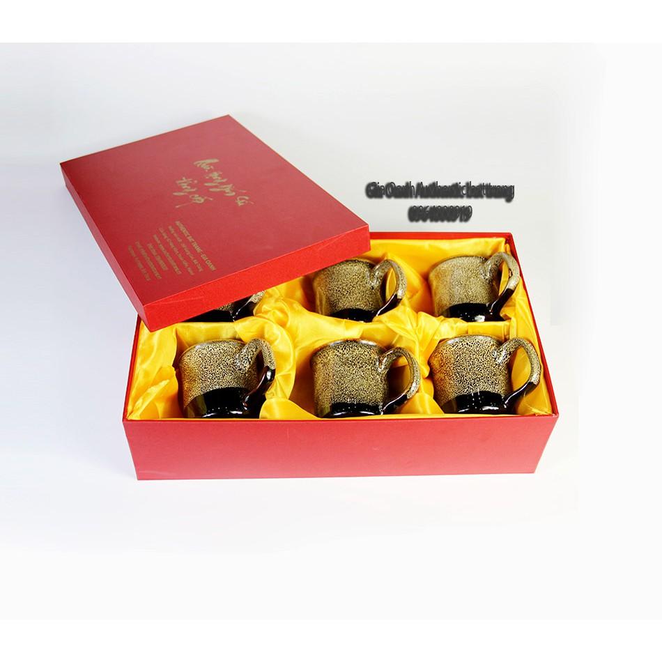 Bộ quà tặng cao cấp - bộ 6 cốc sứ gấm vàng men hỏa biến