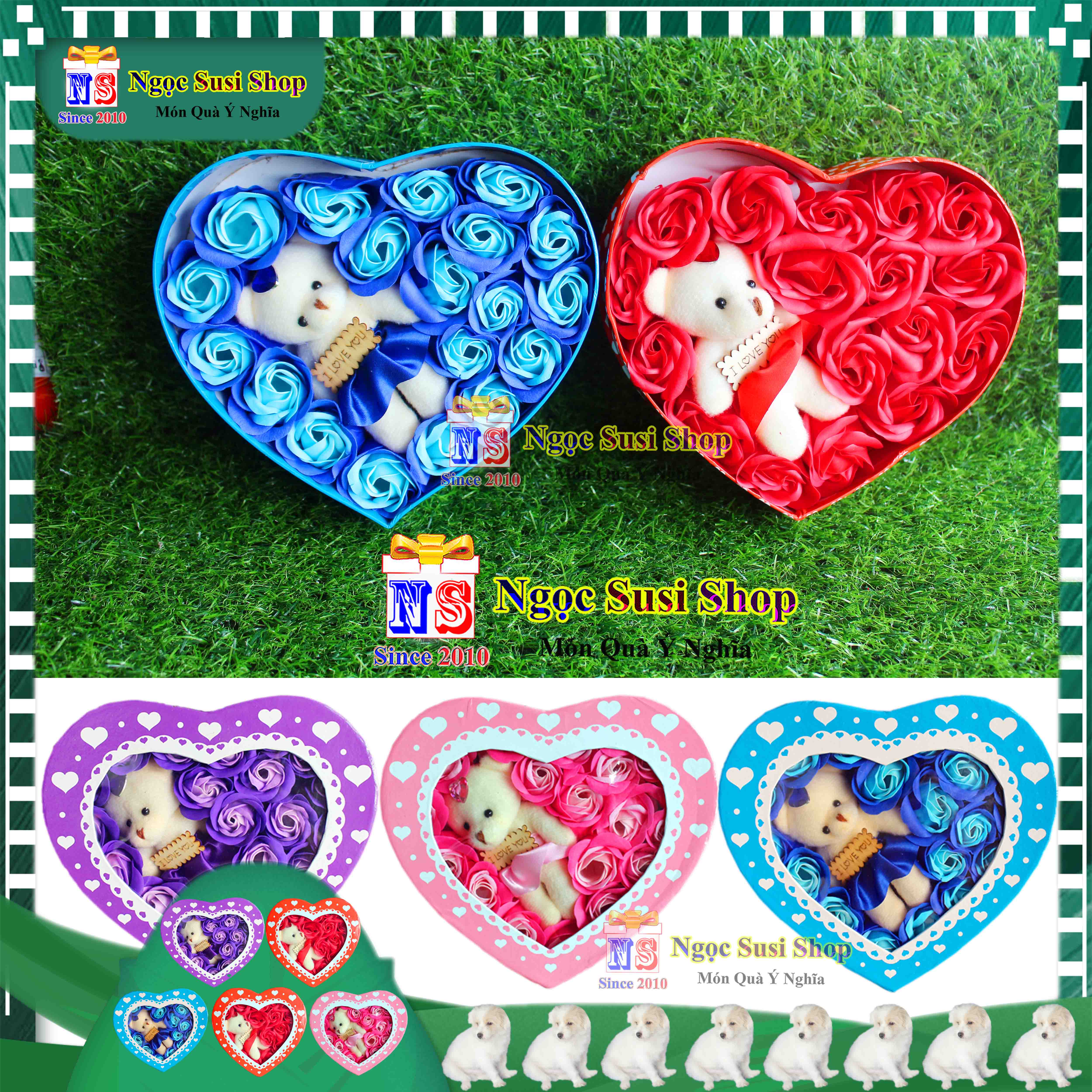 HỘP BÔNG HỒNG SÁP THƠM TRÁI TIM KÈM GẤU BÔNG - HỘP QUÀ HOA SÁP THƠM