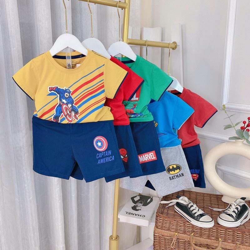 Bộ cộc tay bé trai cotton in hình các siêu nhân anh hùng sz đại 23-35kg