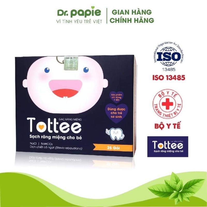 Gạc rơ lưỡi Tottee (thương hiệu Dr.papie) tinh chất cỏ ngọt ngăn ngừa răng miệng cho trẻ sơ sinh, Hộp 30