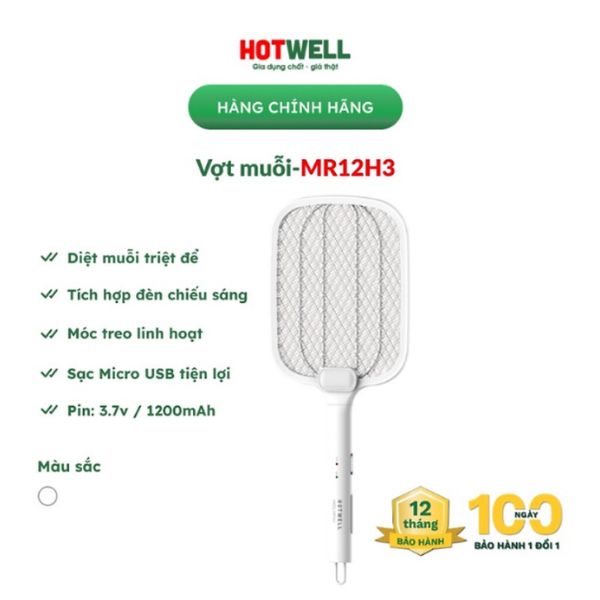 Vợt Muỗi HOTWELL MR12H3, 1 Đổi 1 Trong 100 Ngày - Hàng Chính Hãng