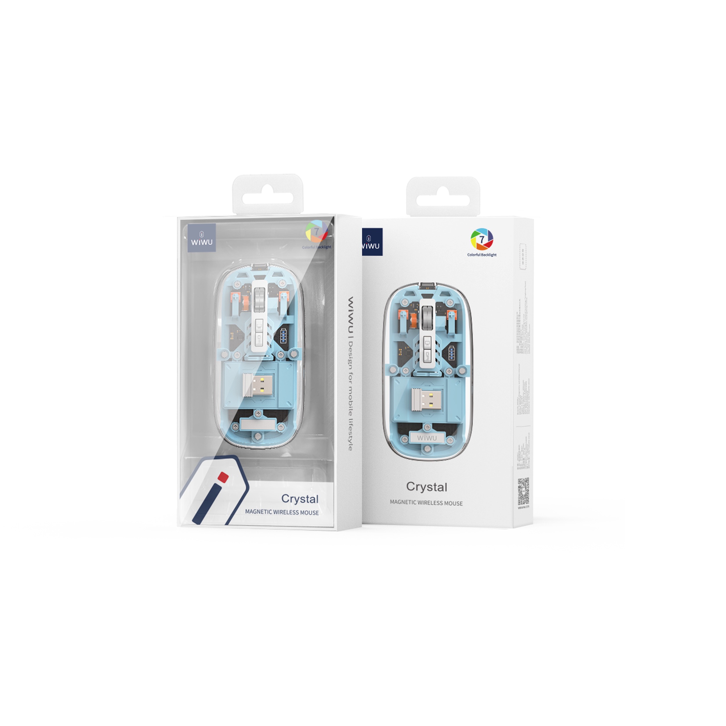 Chuột Wiwu Crystal WM105 thiết kế trong suốt, có chế độ Dual BT + 2.4G kết nối 3 thiết bị cùng lúc - Hàng chính hãng