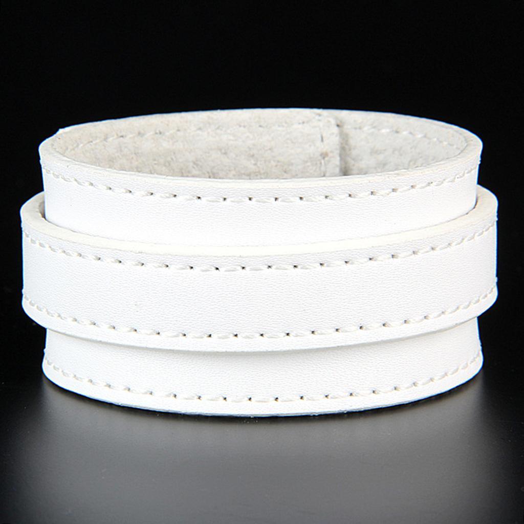 2xFashion Wide Cow Leather Wristband Cuff Bracelet Bangle Women Jewelry White