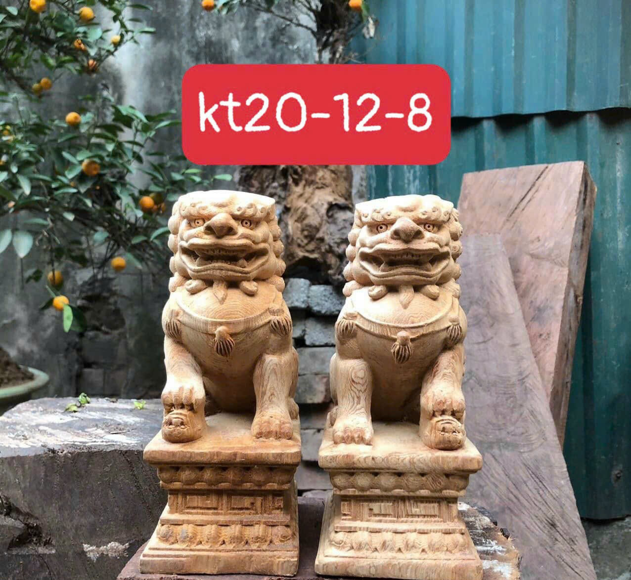 Tượng đôi nghê phong thủy hút tài lộc bằng gỗ ngọc am thơm nức kt cao 20×12×8cm