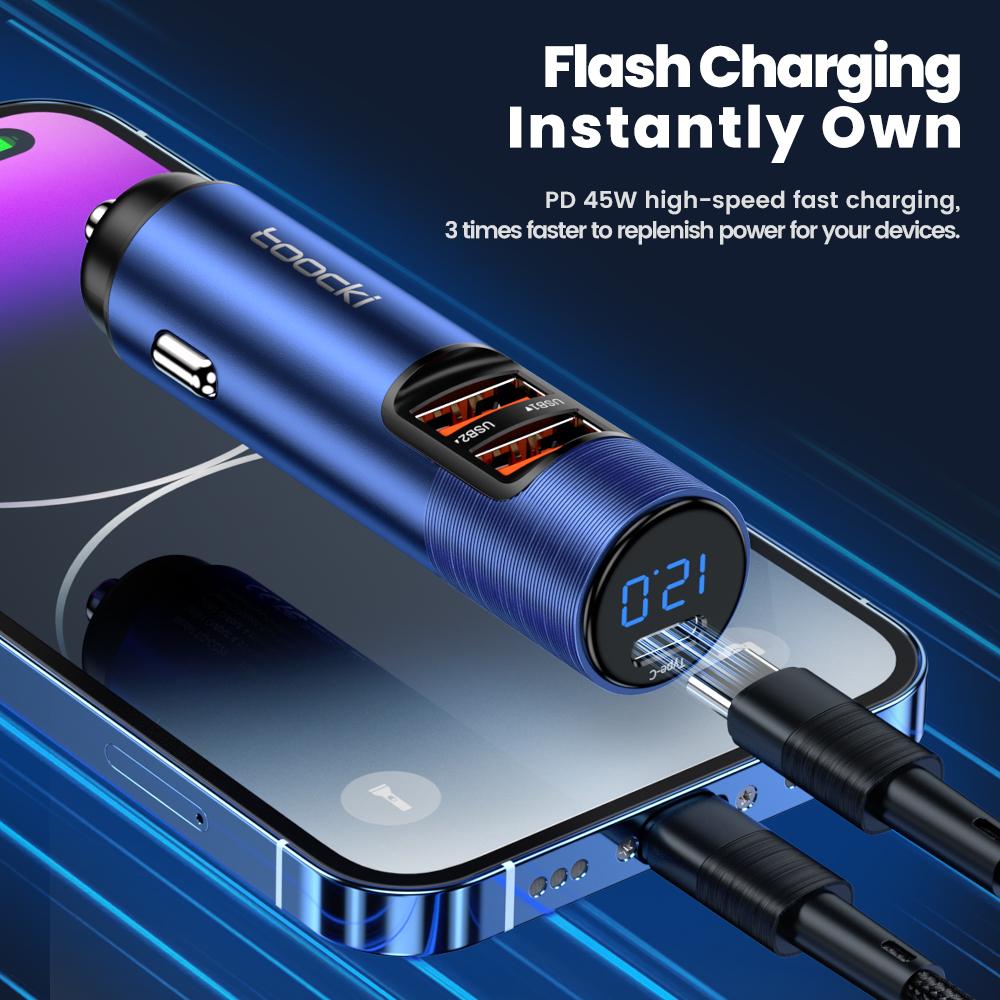 Bộ sạc xe hơi Toocki 69W Sạc nhanh QC PD 3.0 USB C Loại C Bộ sạc điện thoại cho iPhone Android Digital Digital Care