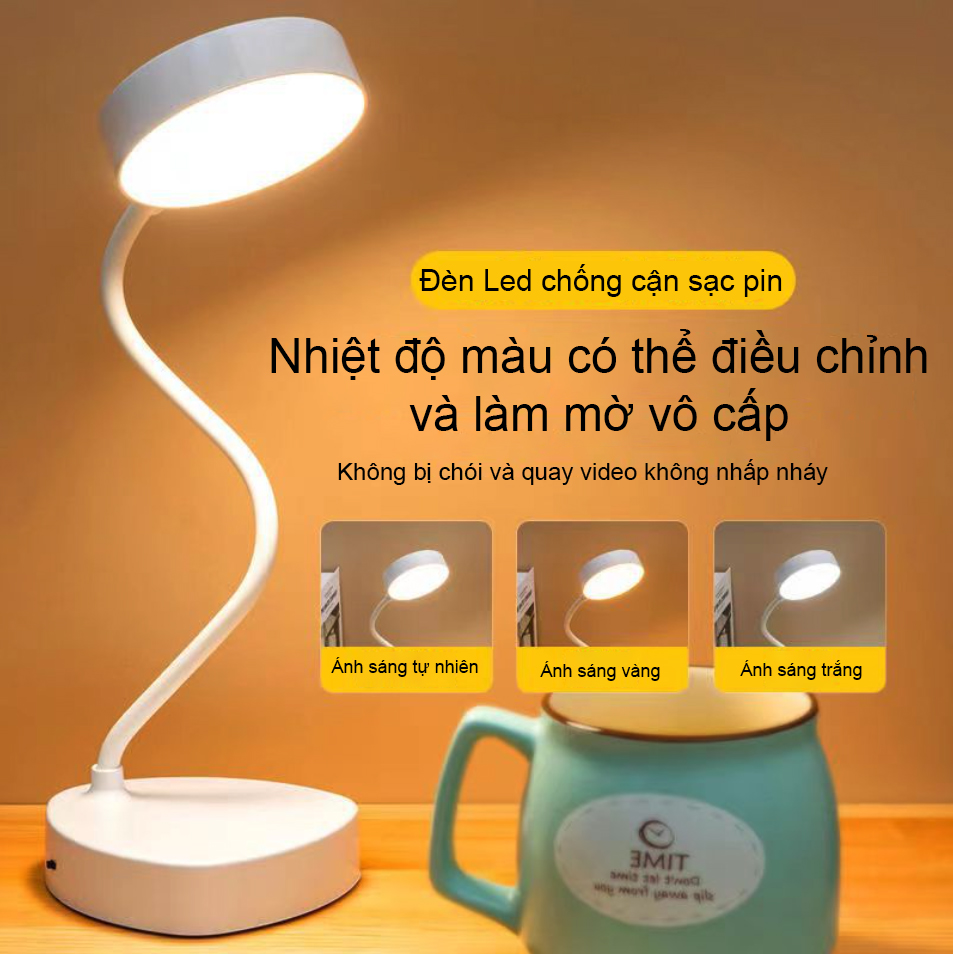 Đèn Học Led Chống Cận Bảo Vệ Mắt, Ba Chế Độ Màu, Công Tắc Cảm Biến, Cổ Silicon Uốn Dẻo