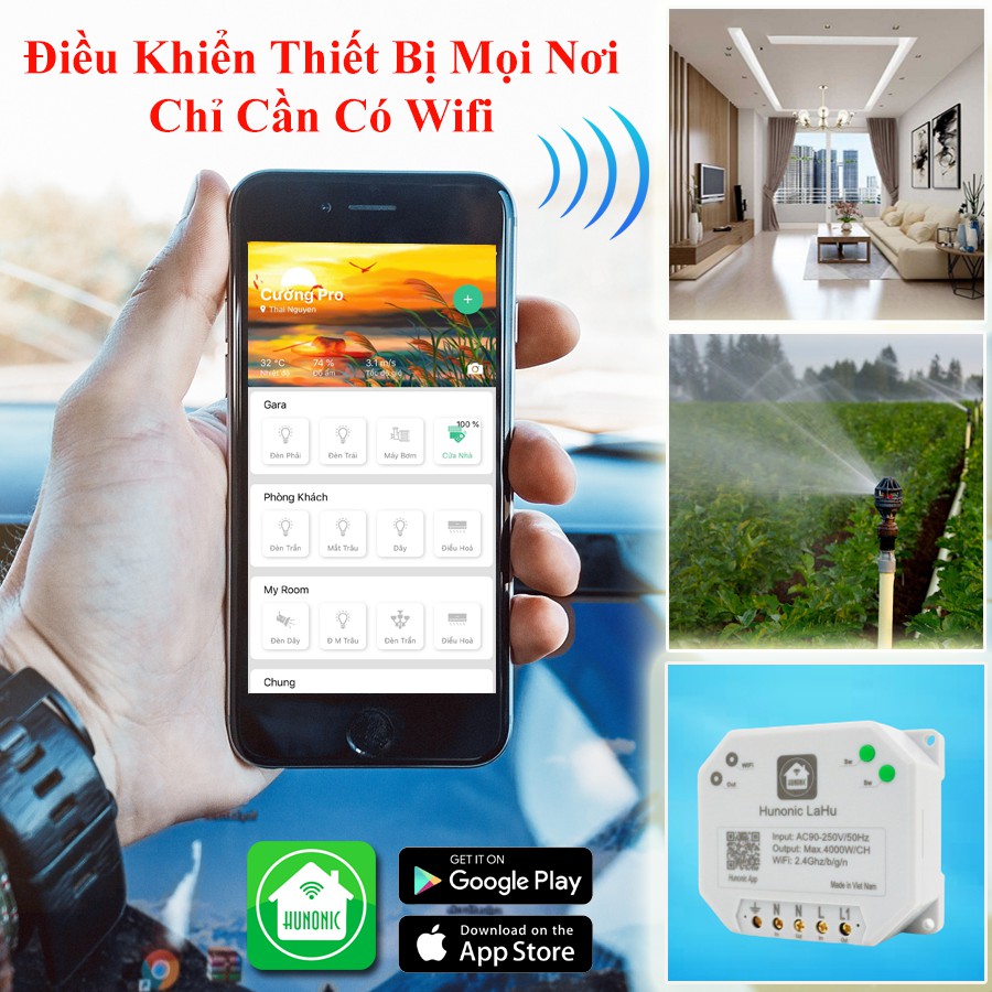 Công tắc thông minh Hunonic Lahu 4 kênh hỗ trợ Google Assistant . Công tắc cảm ứng WIFI kính cường lực- Công tắc điện 2 màu đen trắng | Hàng Việt Nam Chất Lượng Cao- BH 12 tháng