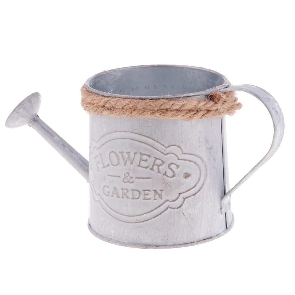 Watering Kettle Shaped Metal Flower Plant Bucket Pot Garden Decor