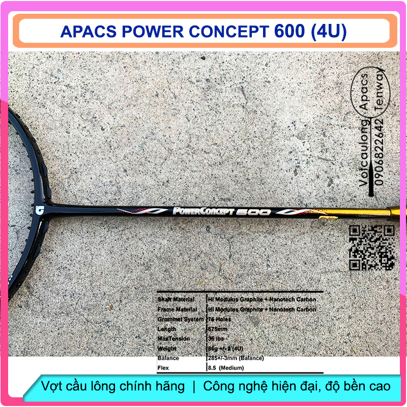 Vợt cầu lông Apacs Power Concept 600 (4U) – Dòng vợt cân bằng công thủ ổn định, thích hợp đánh phong trào