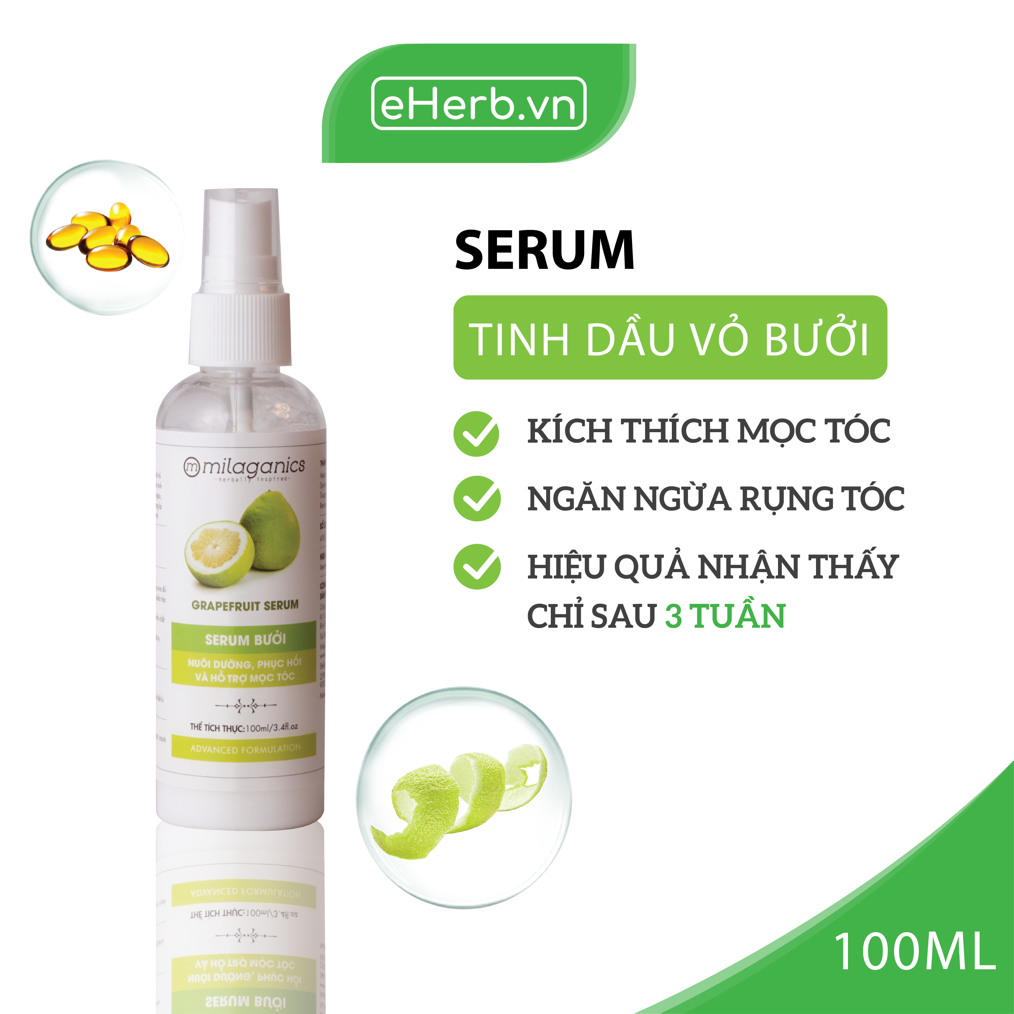 Bộ 3 Sản Phẩm Kích Thích Mọc Tóc &amp; Ngăn Ngừa Rụng Tóc: Dầu Gội, Dầu Xả, Serum Bưởi MILAGANICS (600ml/ Bộ)