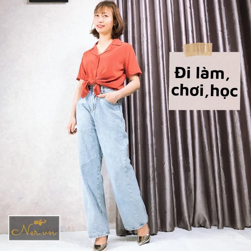 Hình ảnh Áo sơ mi cổ vest quốc dân nhiều màu, chất lụa tơ hàn, phối chân váy, quần jeans ,quần tây, quần short siêu xinh–NER-N109