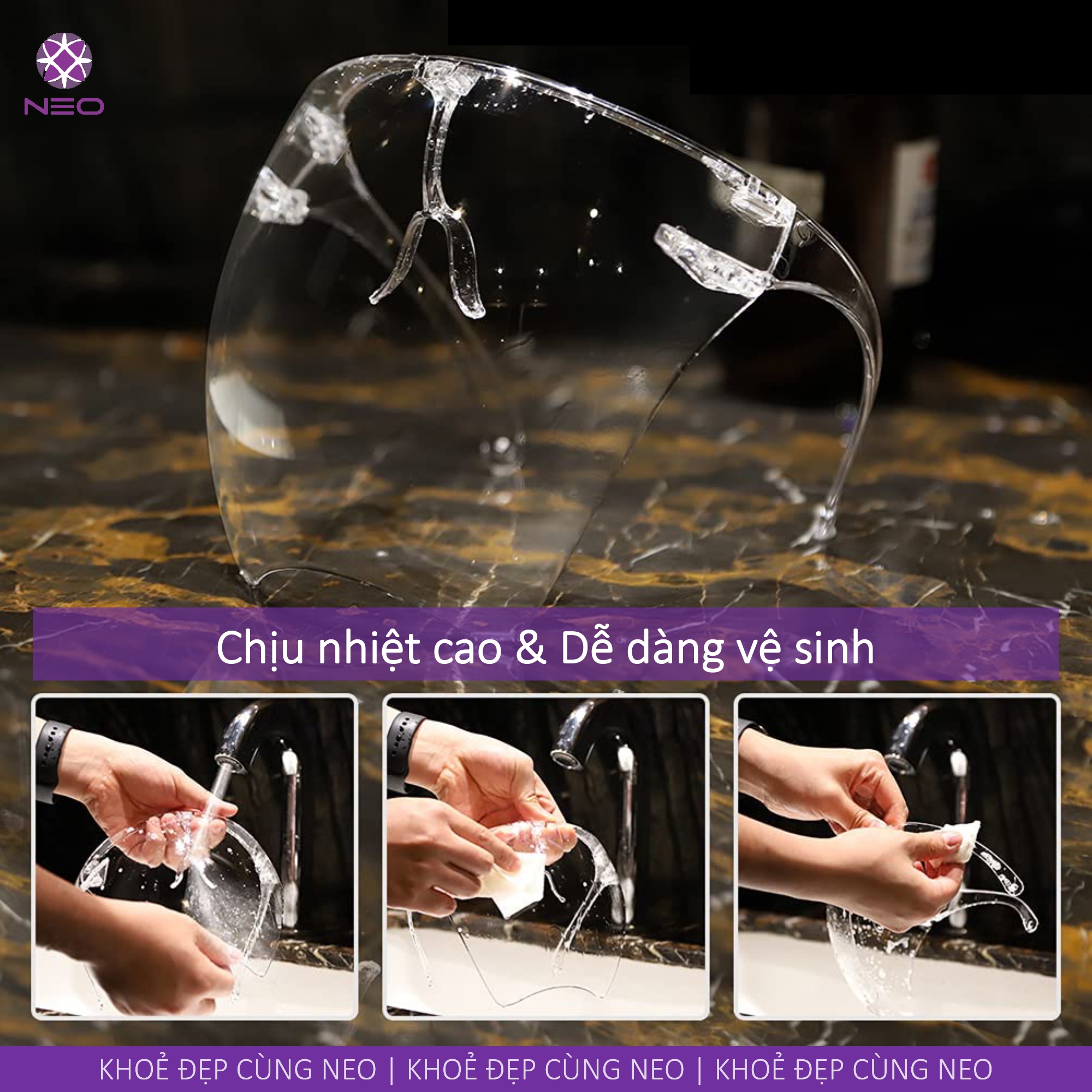 Mặt nạ chắn giọt bắn, kính bảo hộ trong suốt che hết khuôn mặt/ Clear Safety Face Shields Full Face Protective Reusable