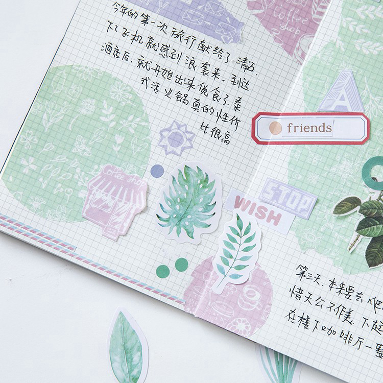 Sticker hộp 45 miếng dán - Lá Xanh 2 - Hộp nhãn dán trang trí sổ tay bullet journal - M035