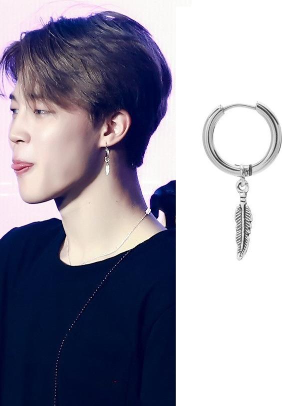 Khuyên tai idol JIMIN BTS khoen tròn mix lông vũ style Unisex