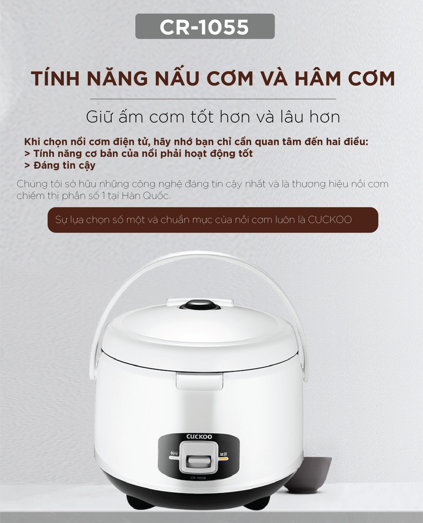 Nồi cơm điện tử Cuckoo CR-1055 1,8 lít màu trắng đen phiên bản tiếng Anh - Hàng Chính hãng Cuckoovina