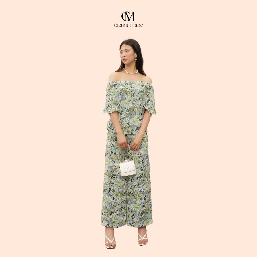 Quần hoạ tiết ống suông, túi chéo, cạp liền, chất liệu trượt lạnh co giãn nhẹ, thoáng, mát CLARA MARE TRS4001