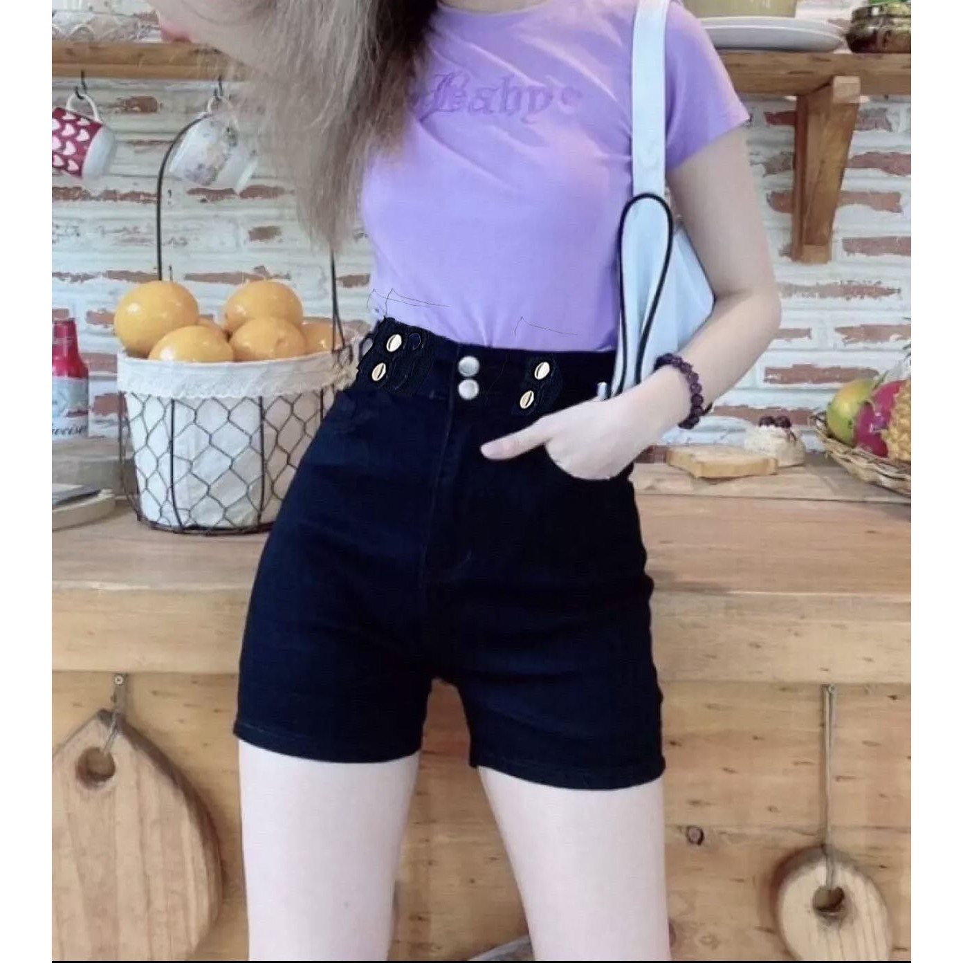 Quần short jean nữ BigSize lưng cao, co dãn mạnh, lưng siêu cao, lưng kiểu 6 nút đang hot trend 3615
