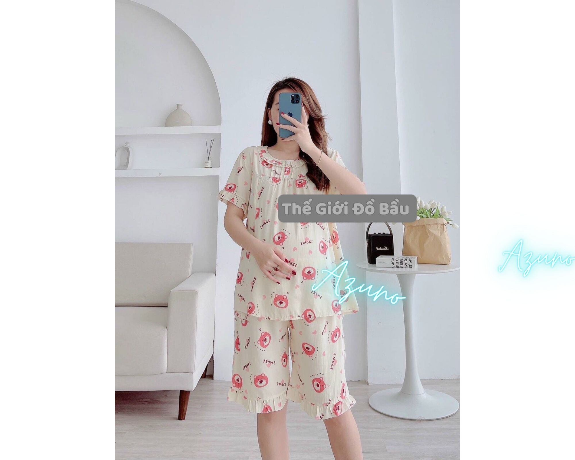 Đồ Bộ Bầu Và Sau Sinh Ngắn Tay Chất Liệu Đũi Hàn Cao Cấp Nhiều Màu Hoa Nhí Siêu Mát Nhẹ Tênh