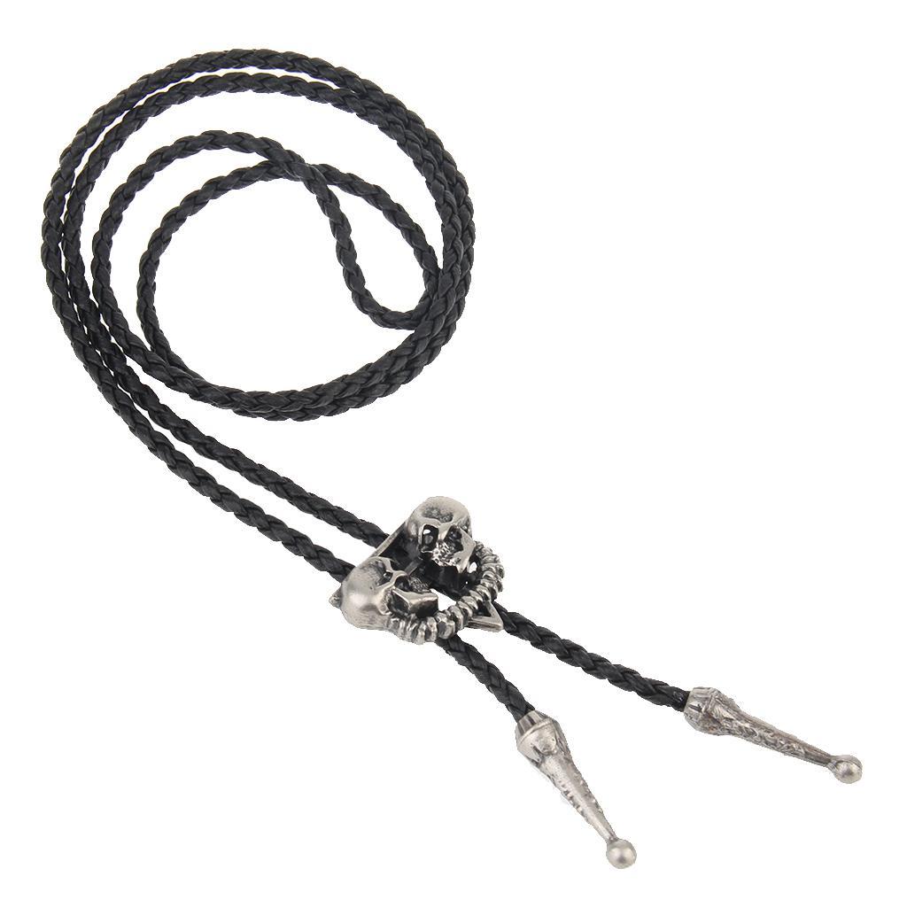 3X Punk Skeleton Skull Bolo Tie Leather Necktie Necklace Western Antique Silver