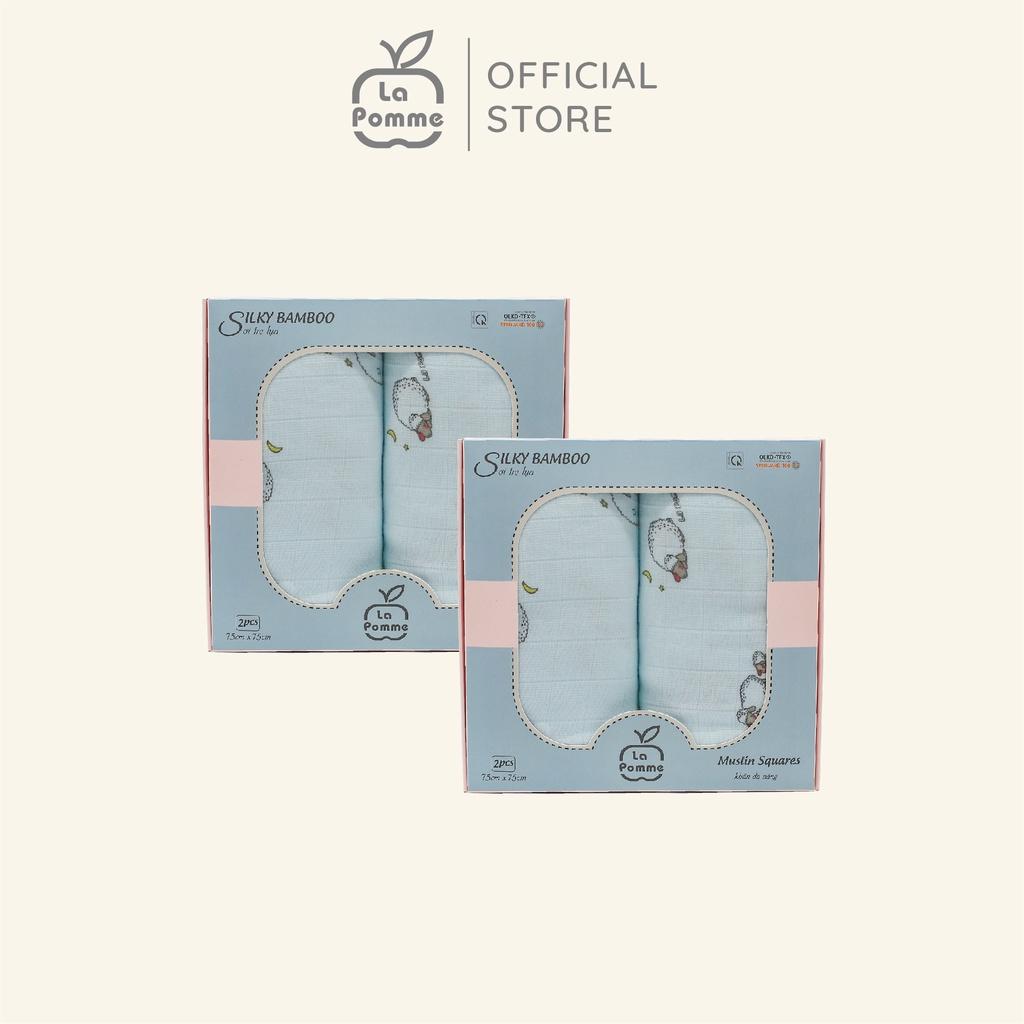 Combo 2 K002 Set 2 Khăn đa năng sợi tre lụa La Pomme - 75x75cm Blue Sheep