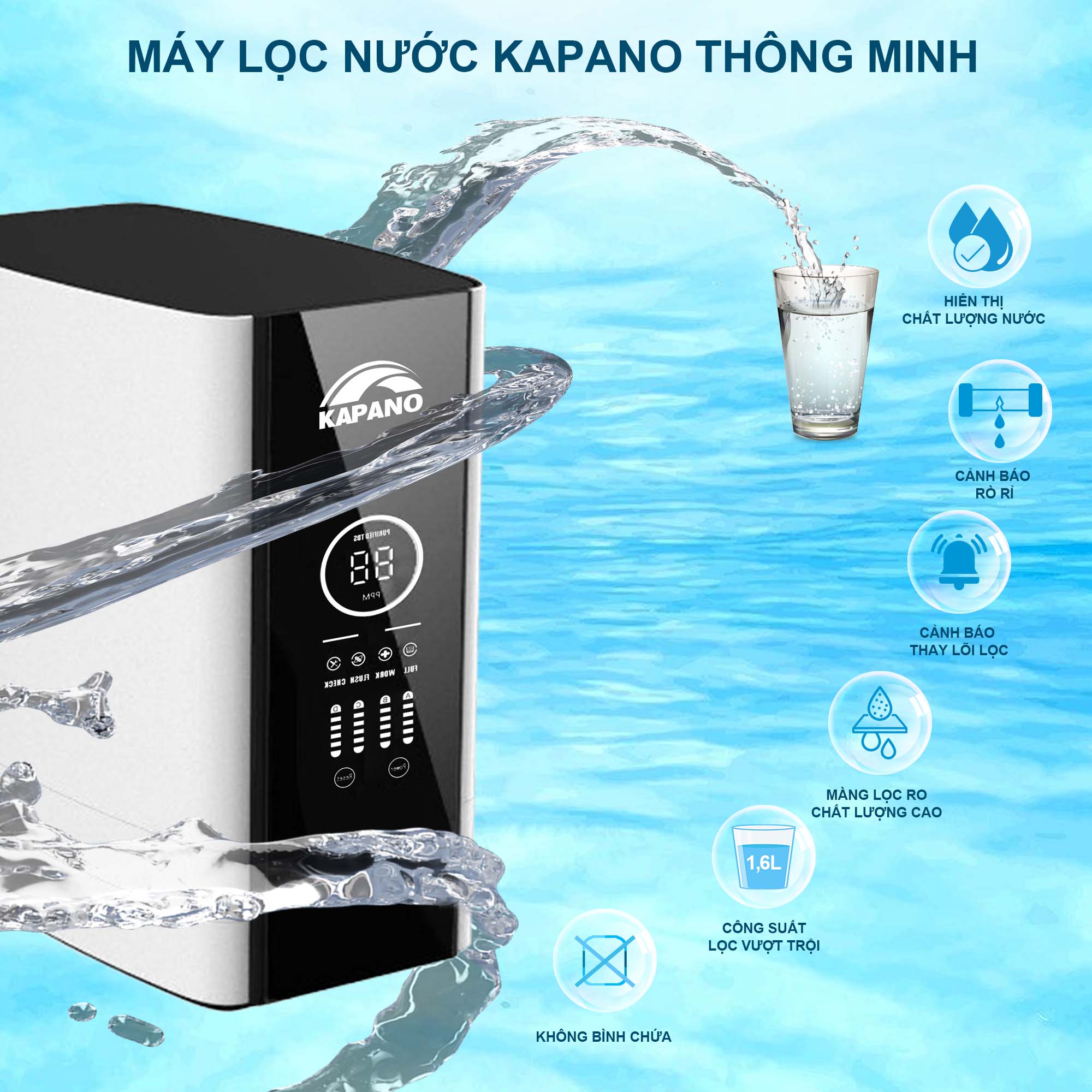 Máy lọc nước RO thông minh không bình chứa Kapano - Hàng chính hãng