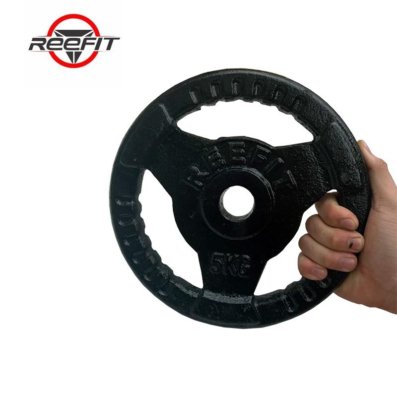 Bộ 2 tạ miếng gang bánh tạ gang 3 lỗ Reefit 5kg màu đen