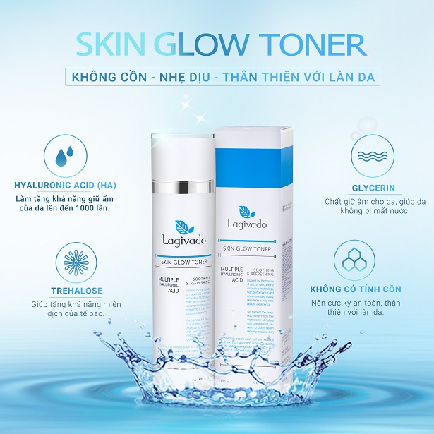 Nước Hoa Hồng không cồn, dịu nhẹ Hàn Quốc Lagivado Skin Glow Toner cân bằng da, se khít lỗ chân lông 120 ml