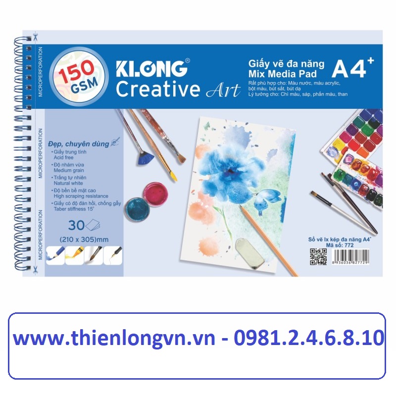 Sổ vẽ lò xo đa năng Creative Art A4 - 150 GSM - 30 tờ/tập; Klong 772 bìa tím