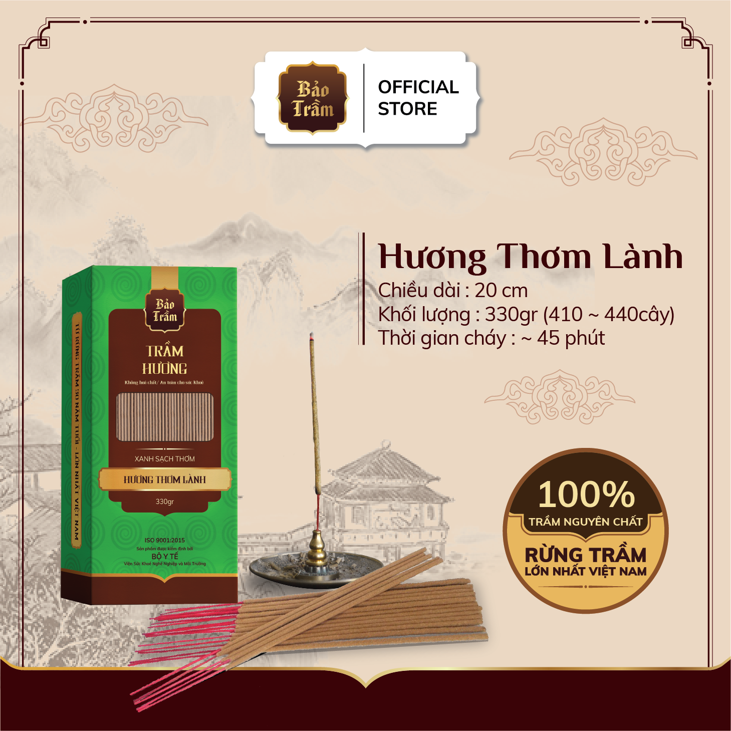 Combo 2 Nhang trầm hương thơm lành 20cm - CTI20 (330gr) - Hương thơm lành dịu nhẹ -Nhang Sạch Bảo Trầm