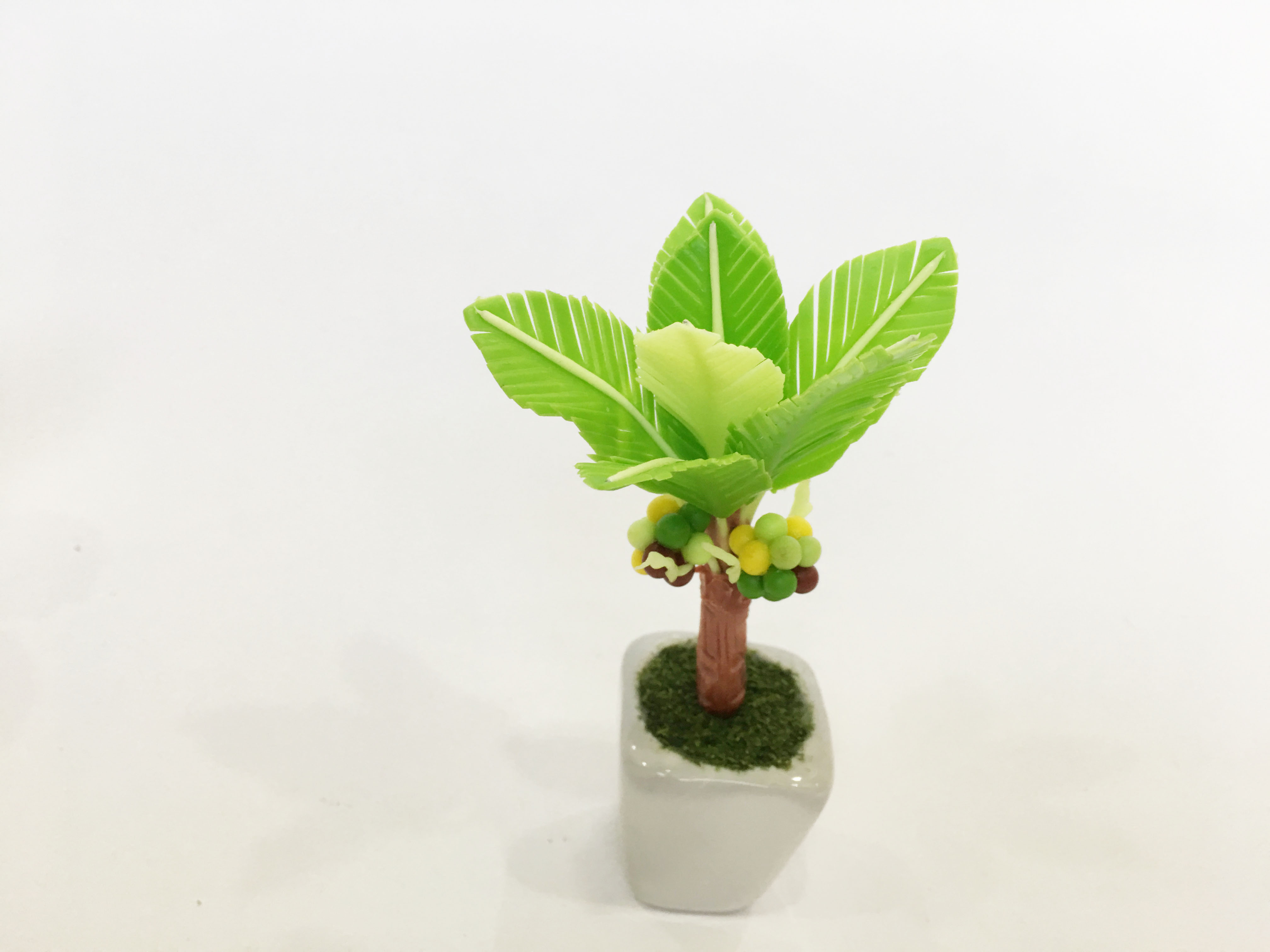 Chậu hoa đất sét mini - Cây dừa / cọ dừa sung túc - Quà tặng trang trí handmade