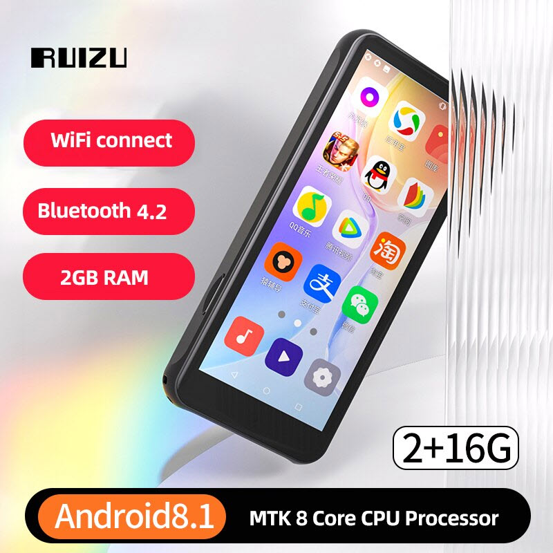 Quà Tặng Kèm - Máy Nghe Nhạc MP3 Ruizu Z80 HĐH Android 8.1 RAM 2Gb/ROM 16Gb Bộ Xử Lý 8 Nhân Kết Nối Wifi Bluetooth 4.2 Màn HD 4inches - Hàng Chính Hãng