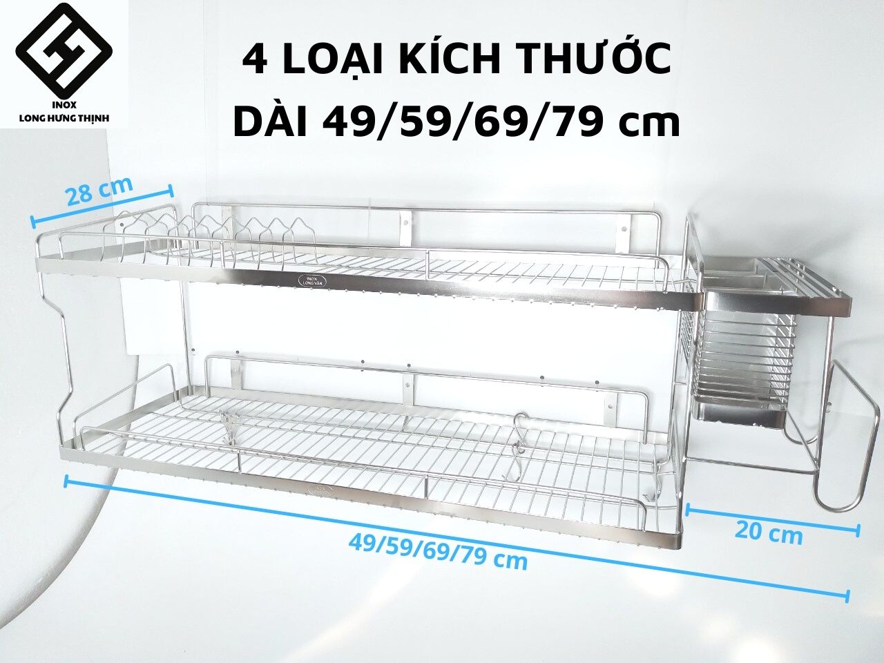 Kệ treo đa năng INOX cao cấp, đủ loại kích thước (28x69, 28x79, 28x89, 28x 99) cm, nội thất gia dụng phòng bếp tiện lợi, kệ treo 5 trong 1, kệ treo INOX đựng chén đĩa, thớt, đũa, muỗng, dao.