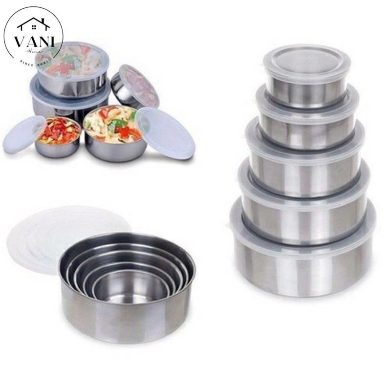 Bộ 5 thố inox có nắp - 5 bát inox đựng thực phẩm