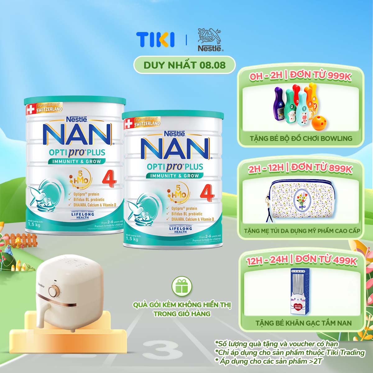 Bộ 2 Lon Sữa bột Nestlé NAN OPTIPRO PLUS 4 1500g/lon với 5HMO Giúp tiêu hóa tốt + Tăng cường đề kháng Tặng Máy nướng bánh mì Gaabor​​ - Bé 2-6 tuổi