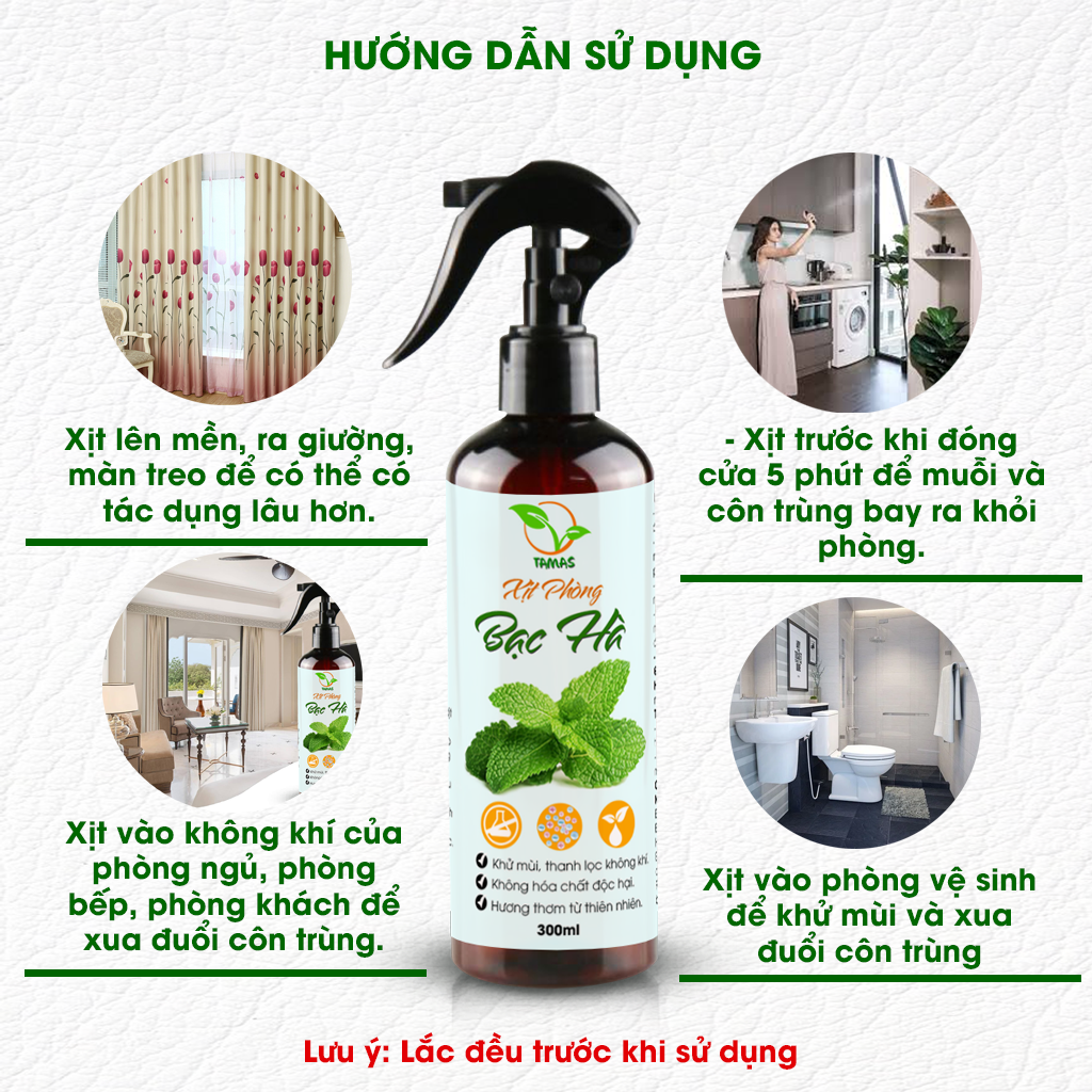 Xịt thơm phòng hương Bạc Hà chai 300ml - Kháng khuẩn - Khử mùi hôi - Đuổi chuột, đuổi muỗi kiến ba khoang côn trùng - Hương thơm thư giãn