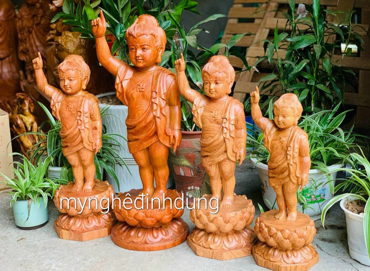 Tượng phật đản sinh bằng gỗ hương đá kt cao 40×15cm