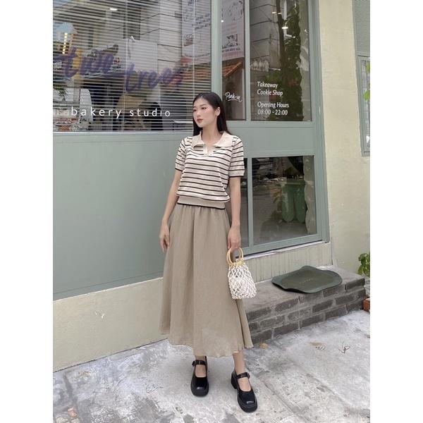 Áo len nữ kẻ ngang cổ v tay lửng 72a63 by germe