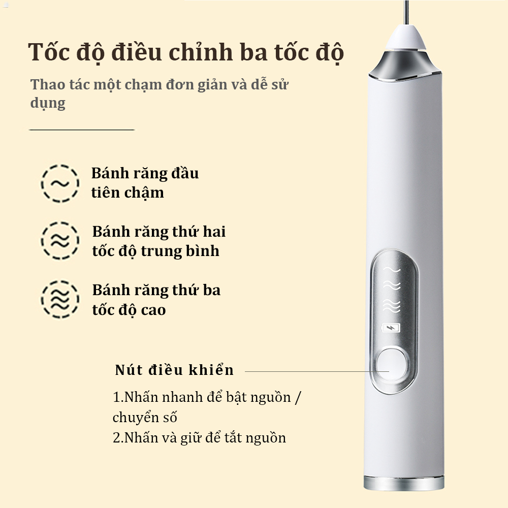 Máy đánh trứng, tạo bọt mini cầm tay 3 tốc độ dùng pin sạc - hàng chính hãng