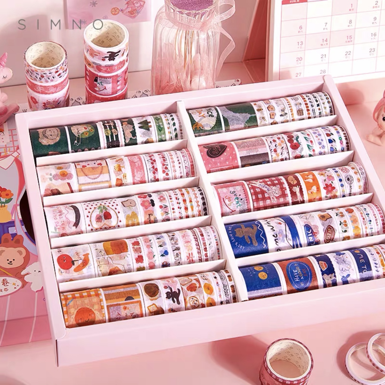 Hộp 100 cuộn washi tape dễ thương