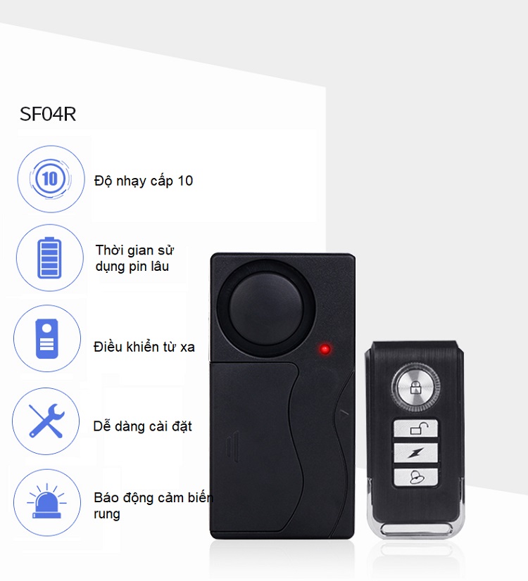 Thiết bị báo động bảo vệ nhà cửa cảm biến rung cao cấp 4R ( Tặng kèm quạt mini cắm cổng USB ngẫu nhiên )
