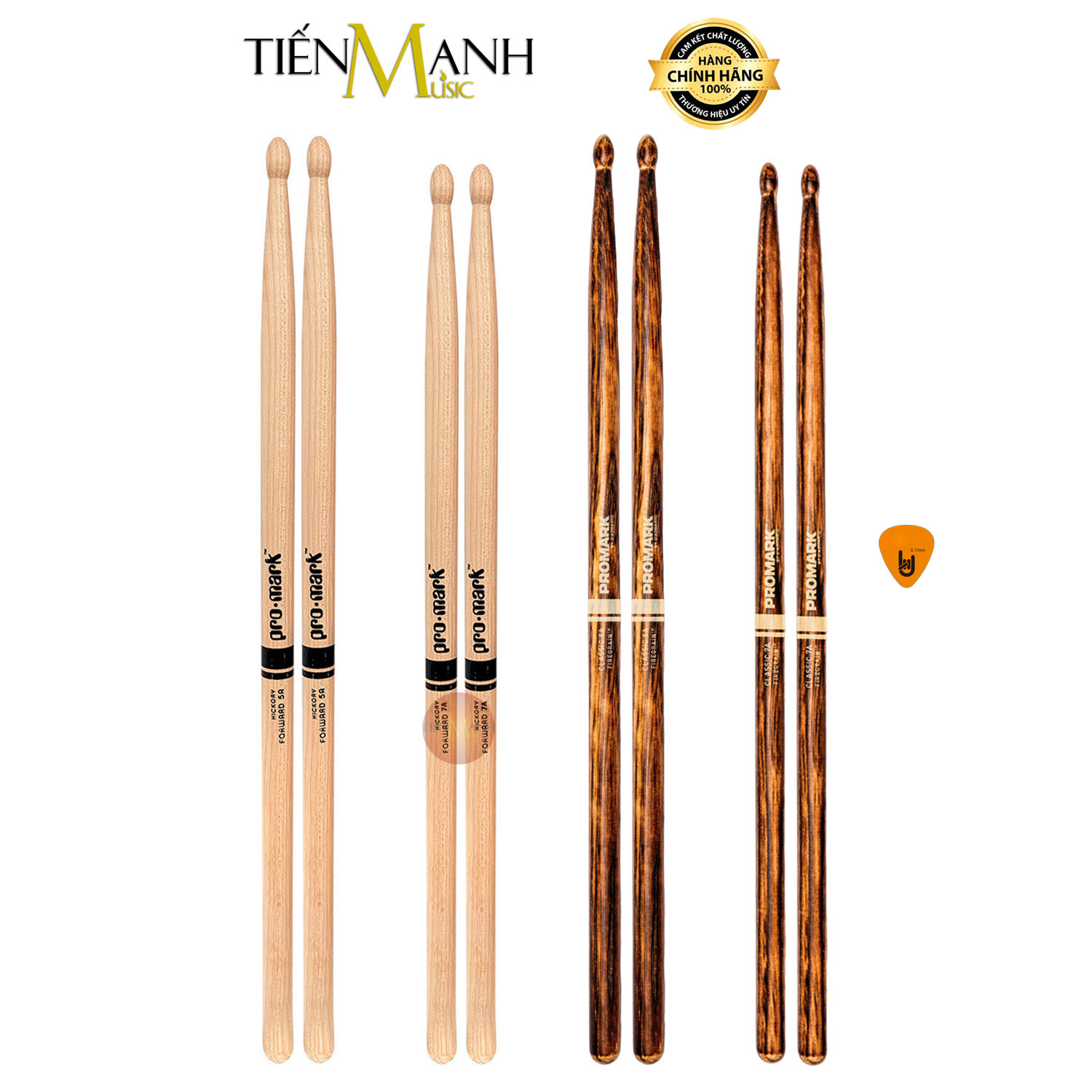 Dùi Trống D'Addario Promark TX5AW, TX7AW, TX5AW-FG, TX7AW-FG - Fire Grain Hickory 5A 7A TX5A TX7A FireGrain Hàng Chính Hãng - Kèm Móng Gẩy DreamMaker