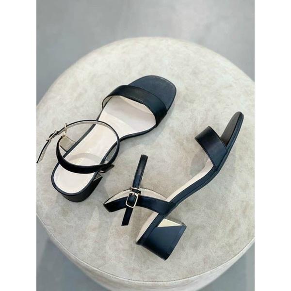 Sandal da mịn quai ngang gót trụ thấp ốp mạ - 4P