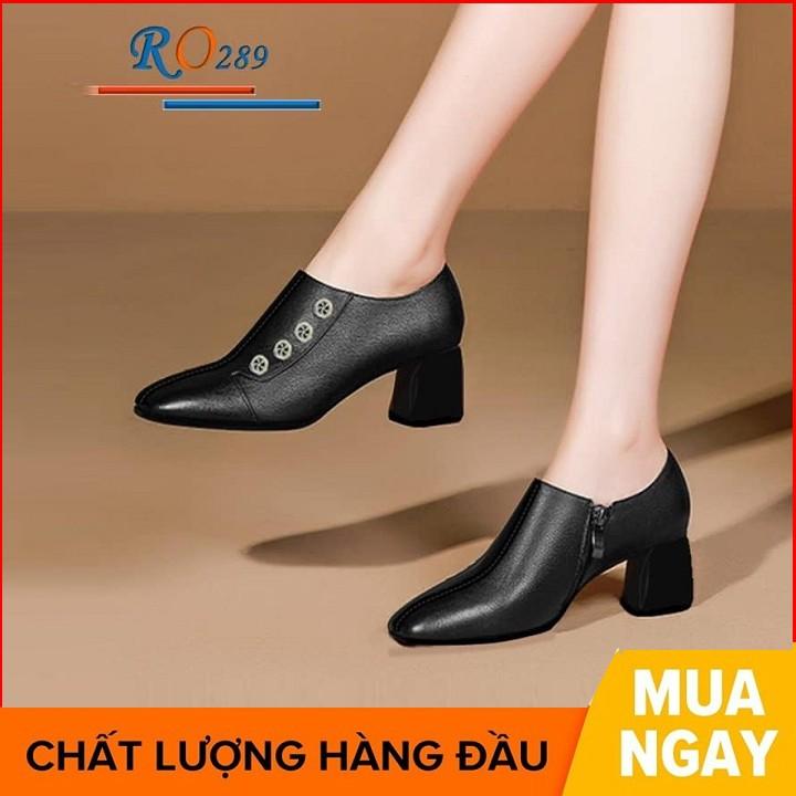 Giày boot nữ cổ thấp 5 phân hai màu đen kem hàng hiệu rosata ro289