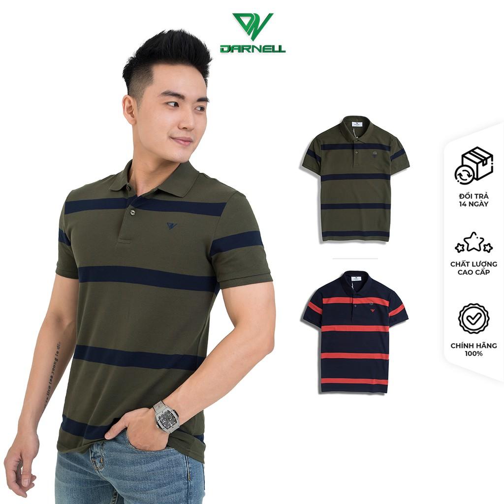 Áo thun polo nam cao cấp họa tiết kẻ ngang xanh chất cotton mềm mịn thấm hút mồ hôi chính hãng DARNELL DN14