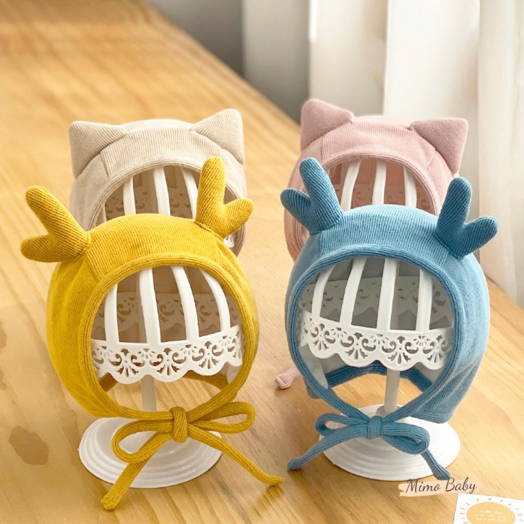 Mũ nón cotton buộc dây gắn sừng tuần lộc dễ thương cho bé MD205 Mimo Baby