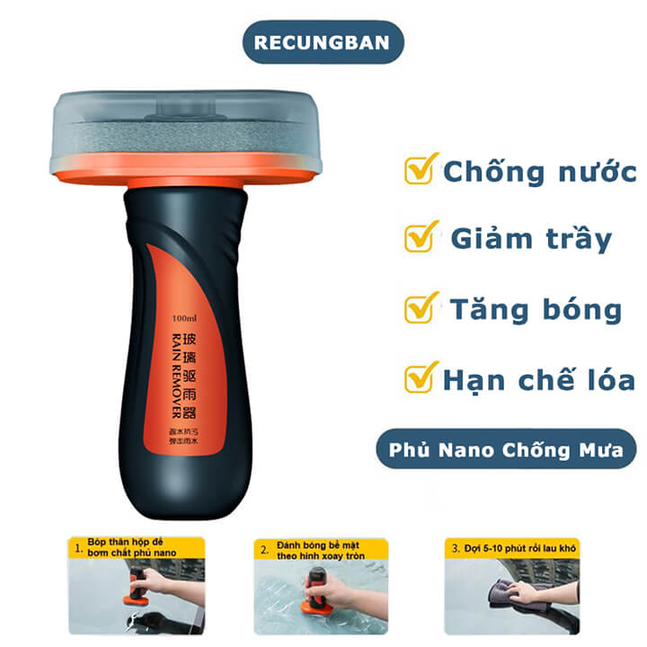 Chai xịt phủ nano chống nước kính ô tô, phủ bóng sơn xe hơi - Chống nước bề mặt kính cận, mũ bảo hiểm 100ML